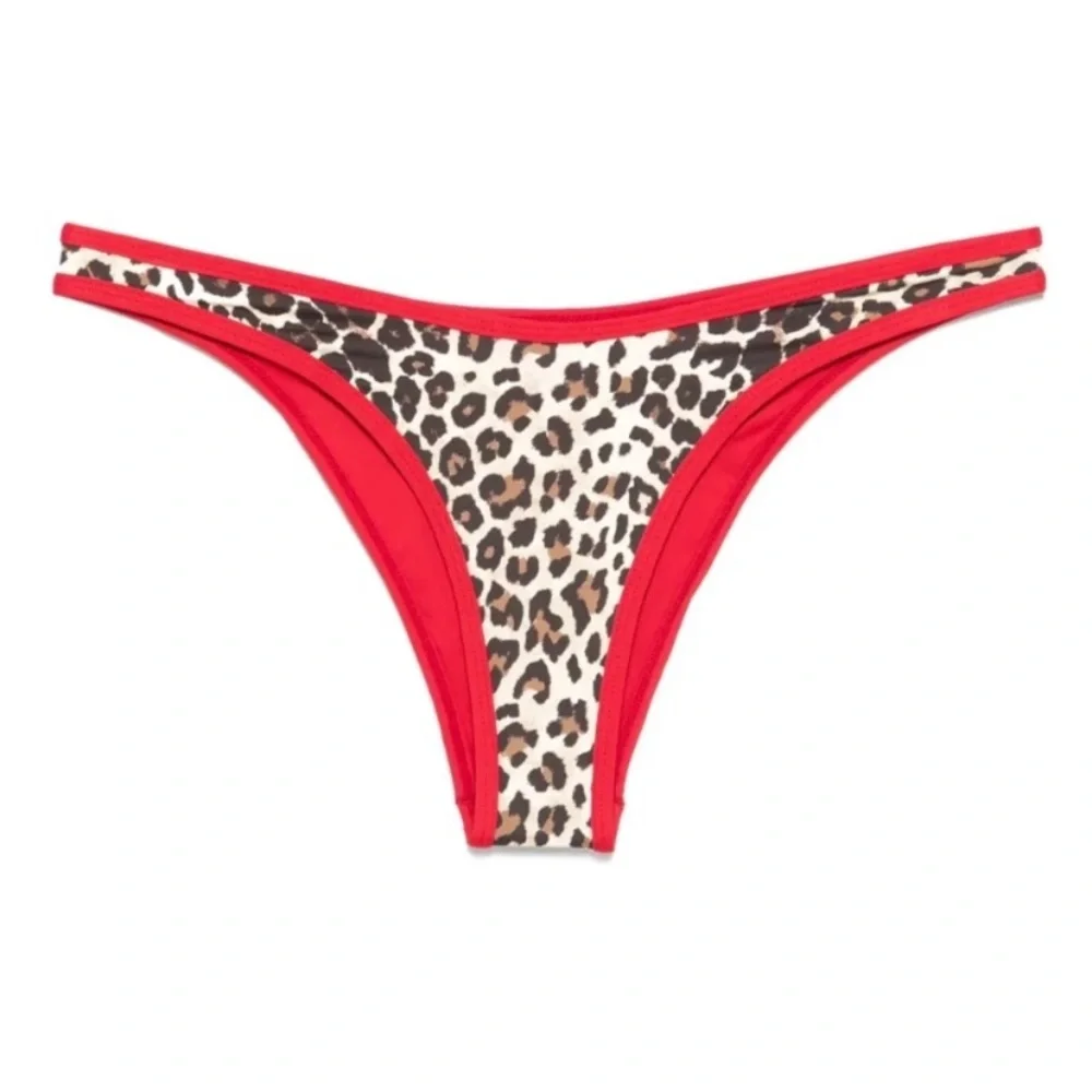 Frankie's Bikinis Leopard Print Bikini Bottoms with Red Trim